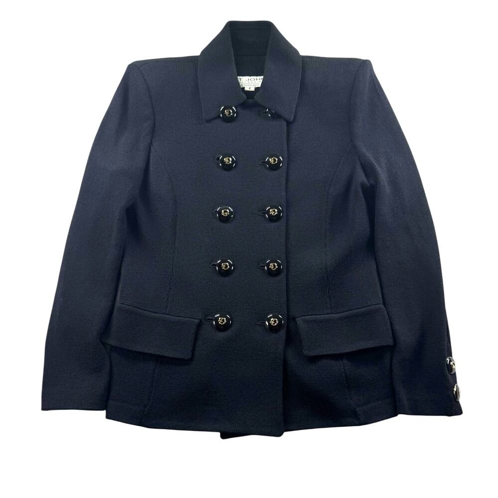 St John Collection Marie Gray Santana Knit Double Breasted Blazer 4 Black